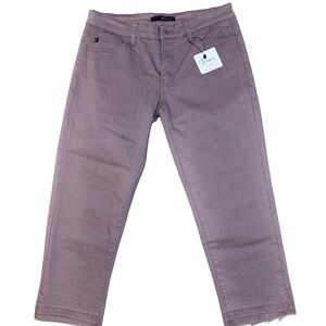 NWT KANCAN Women’s Lillian Mid Rise Soft Girl Plum Capri with Raw Hem, Sz 11